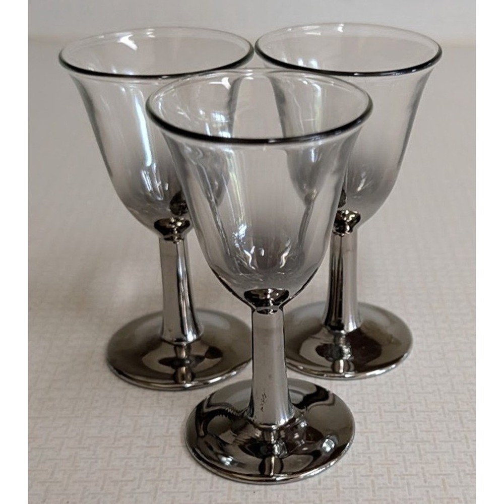 MCM Lusterware Silver Mercury Fade Cordial Liqueur Glasses 1950s Set of 3